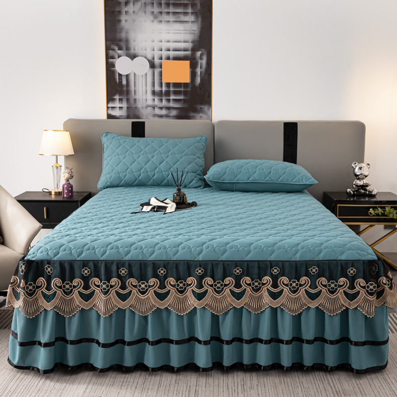 Nuevo algodón de clase A vestido de cama de algodón de soja bordado grueso cubierta de cama de una sola pieza 1,8 m doble almohada de tres piezas