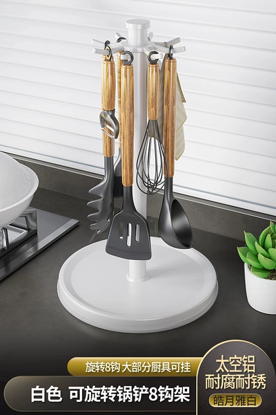 White - Upgraded Space Aluminum Rotating 8 Hooks [Enlarged Countertop Water Tray]