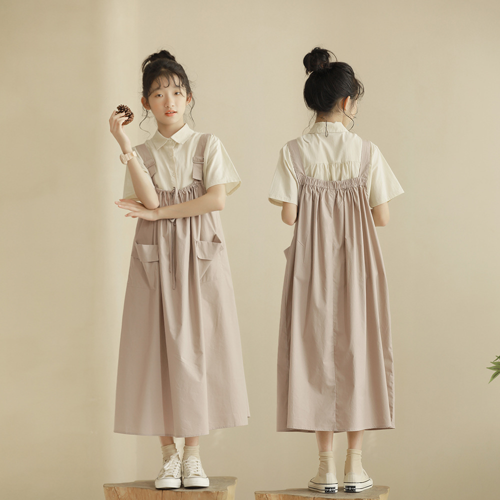 Summer 2024 Big Sister College Style Adjustable Strap Dress, Youthful and Slender, Parent-Child Original Design, One Piece Drop Shipping