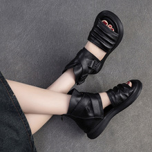 上海杰骤2024夏季新款高帮镂空平底凉靴舒适罗马凉鞋小众轻奢女鞋