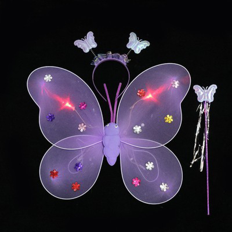 Mariposa luminosa alas de niña espalda juguetes flash niños maravillosos hadas varitas mágicas hadas flores set de tres piezas