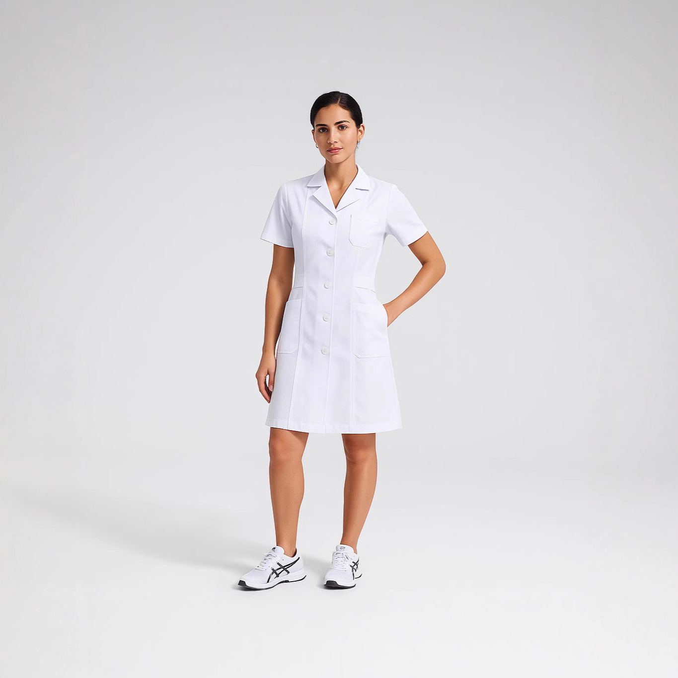 Korean Style Nurse Uniform Short-Sleeved Doctor White Coat Female Doctor Uniform Beautician Work Clothes Beauty Salon Uniform