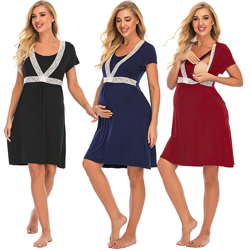 Cross-Border Amazon Maternity Nursing Wear Ebay Lace Home Wear Nightgown Casual and Comfortable Home Wear Wholesale