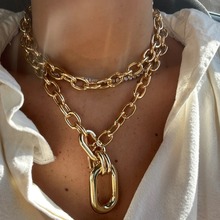 欧美跨境潮流个性铝链条多层项链亚马逊时尚几何金属扣锁骨项饰女