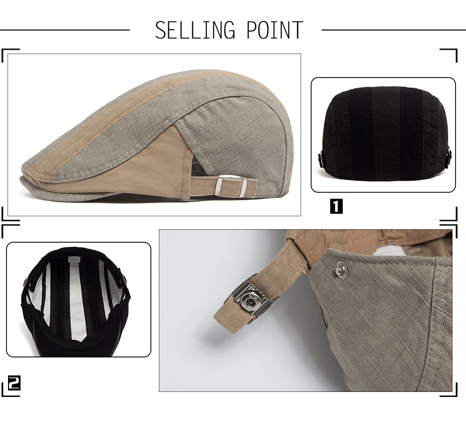 Baskenmütze für Männer und Frauen, schlichter, kunstvoller englischer Entenschnabelhut, gewaschene reine Baumwolle im Patchwork-Stil_voghion.com