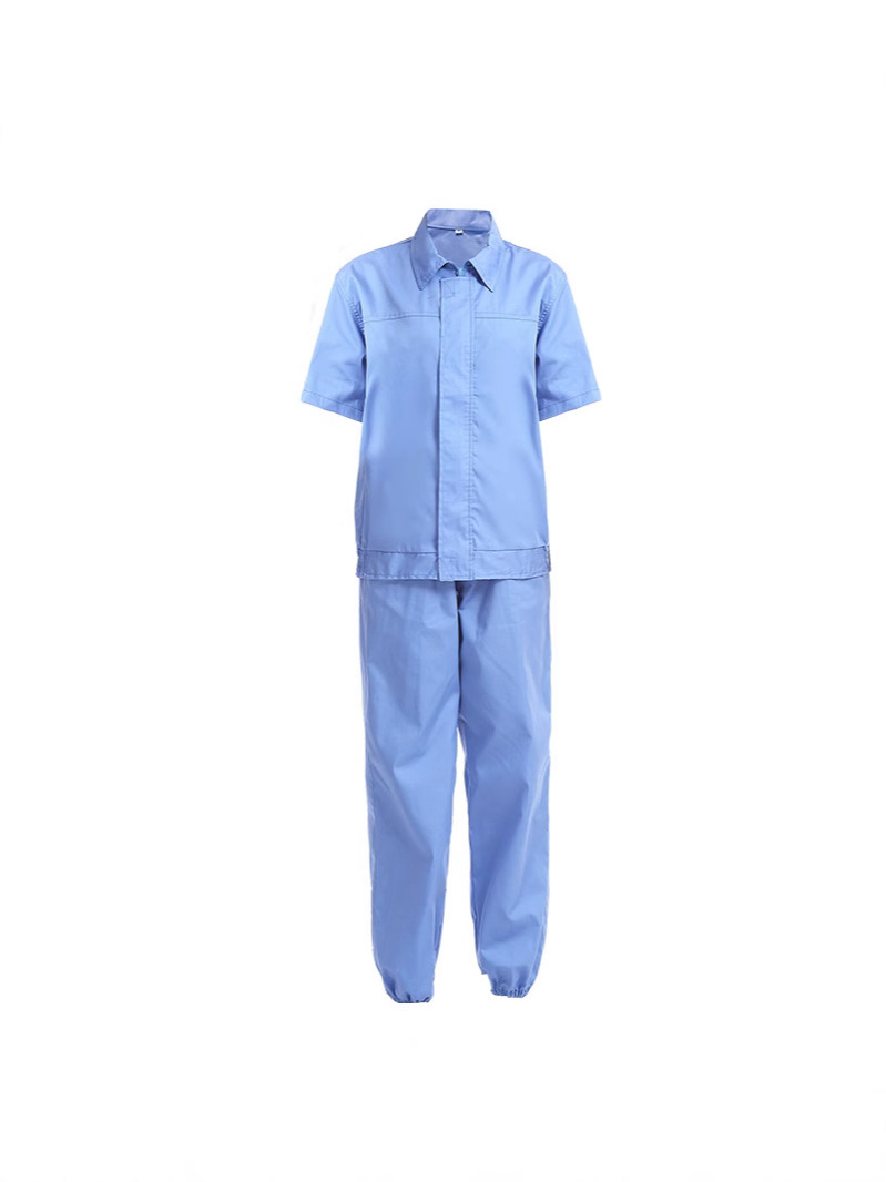 半袖作業服、男女兼用清潔服、青白生産工場作業服、食品加工スーツ、工場服