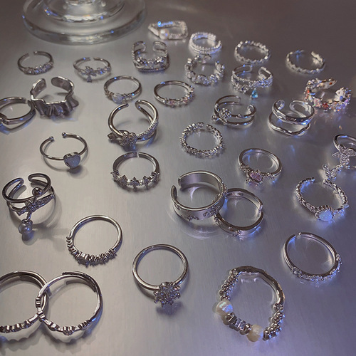 INS personality cold wind zircon ring high-end light luxury exquisite versatile open ring internet celebrity broken silver fashion finger