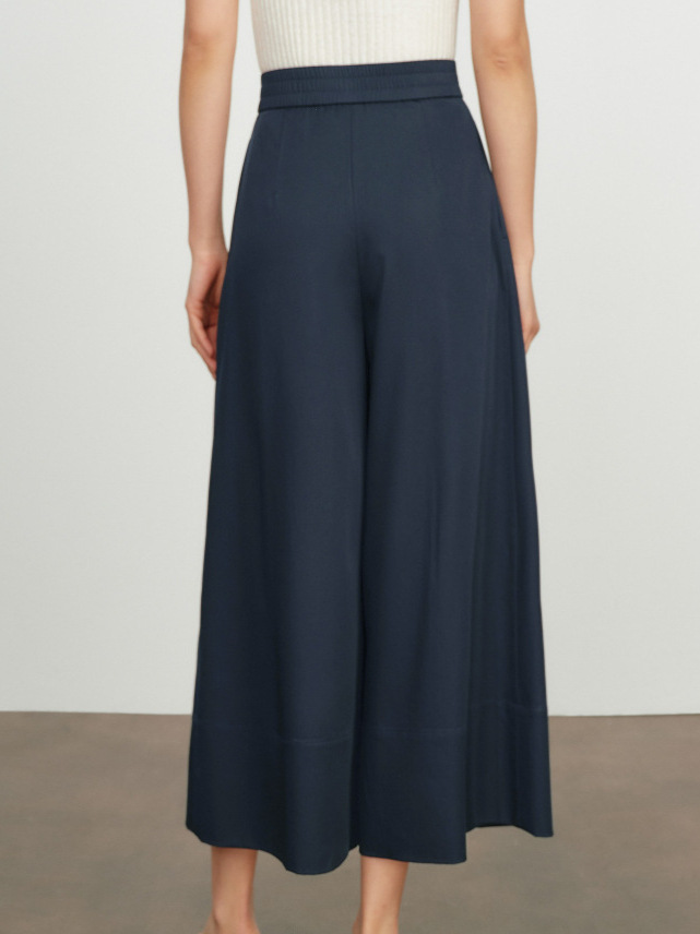 Quần culottes nữ ống rộng dáng suông, cạp cao co giãn, mặc xuân hè — Xanh lông mòng đen