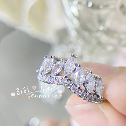 Sisi Hong Kong jewelry same style wedding ring, brilliant water drop zircon, 18K plated, niche bow ring, adjustable