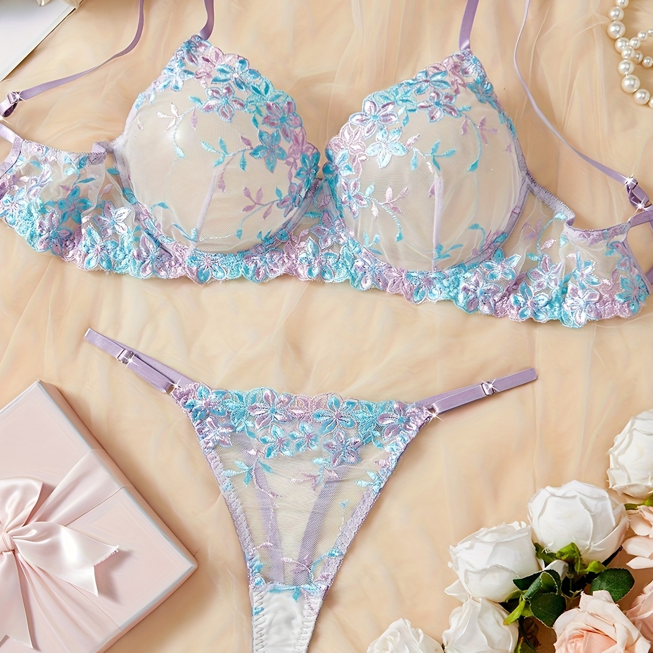 Foreign Trade Plus Size Sexy Glossy Embroidered Lace French Underwear Set New Factory Direct Delivery