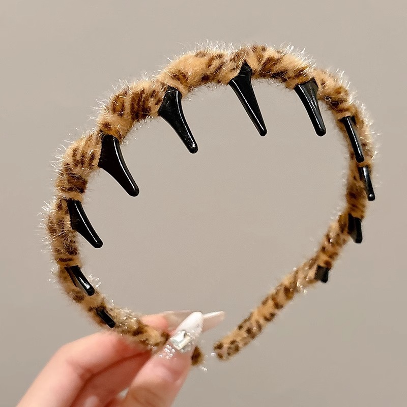 Alto cráneo de lana ondulado banda de cabello para mujeres lavado de cara maquillaje especial banda de cabello con dientes antideslizante acabado de cabello agrupado tocado