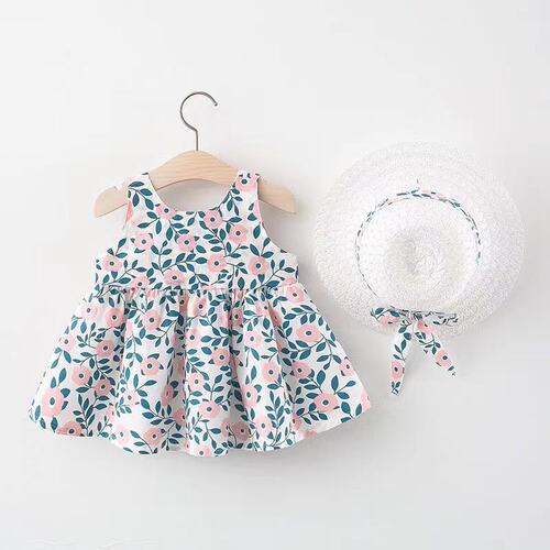 Summer  new Korean style suspender dress baby girl printed bow princess dress dropshipping 1070