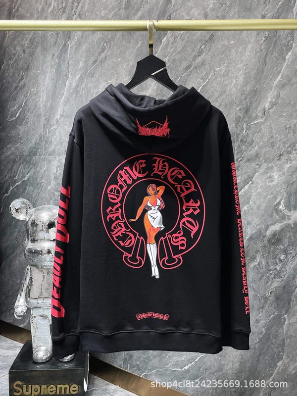 24SS Crow 正しいバージョン馬蹄パターンサンスクリット古典フード付きスウェットシャツ男性と女性のための同じスタイルのジッパースウェットシャツ卸売|undefined