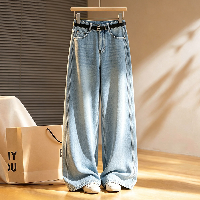 Blue high-end wide-leg jeans for women, summer 2026 new vintage slim-fit commuter straight pants for petite individuals Blue high-end wide-leg jeans for women, summer 2026 new vintage slim-fit commuter straight pants for petite individuals