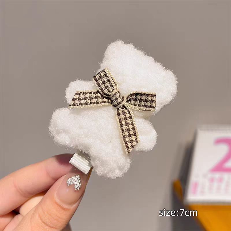 新款秋冬毛绒小熊发夹可爱边夹少女侧边夹子发饰头饰刘海夹发卡|undefined