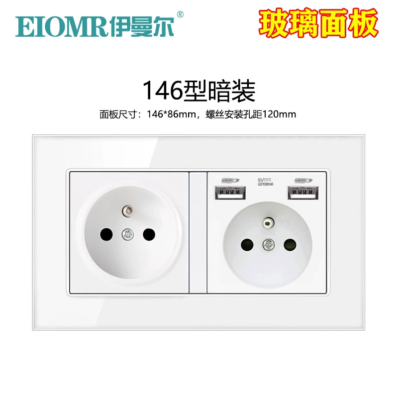 Dual European socket panel 16A, dual USB charging, multiple finishes (German/French, glass/metal)
