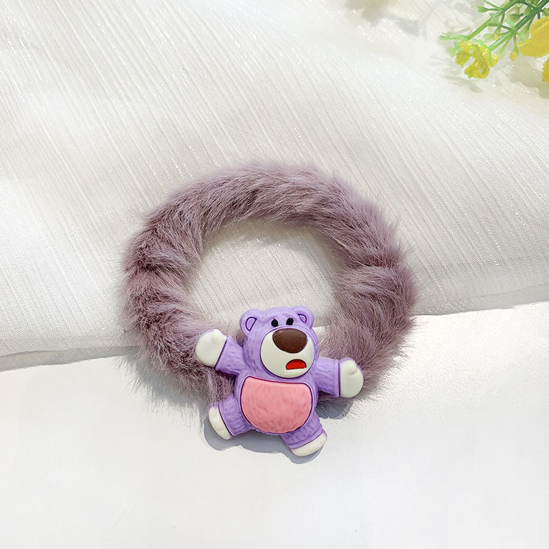 Estilo coreano Internet celebridad pelo lazo banda de goma Linda cuerda de pelo peluda para las mujeres Oso de fresa banda de pelo de felpa color caramelo cuerda de pelo dulce