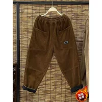 Демисезонные тёплые вельветовые брюки из велюра, oversize, плюс размер