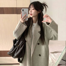 美拉德中长款毛呢外套女小个子慵懒新款秋冬加绒加厚呢子大衣