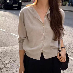 现货 2025秋季新款韩版OU*CE宽松纯色简约圆领长袖针织开衫上衣女