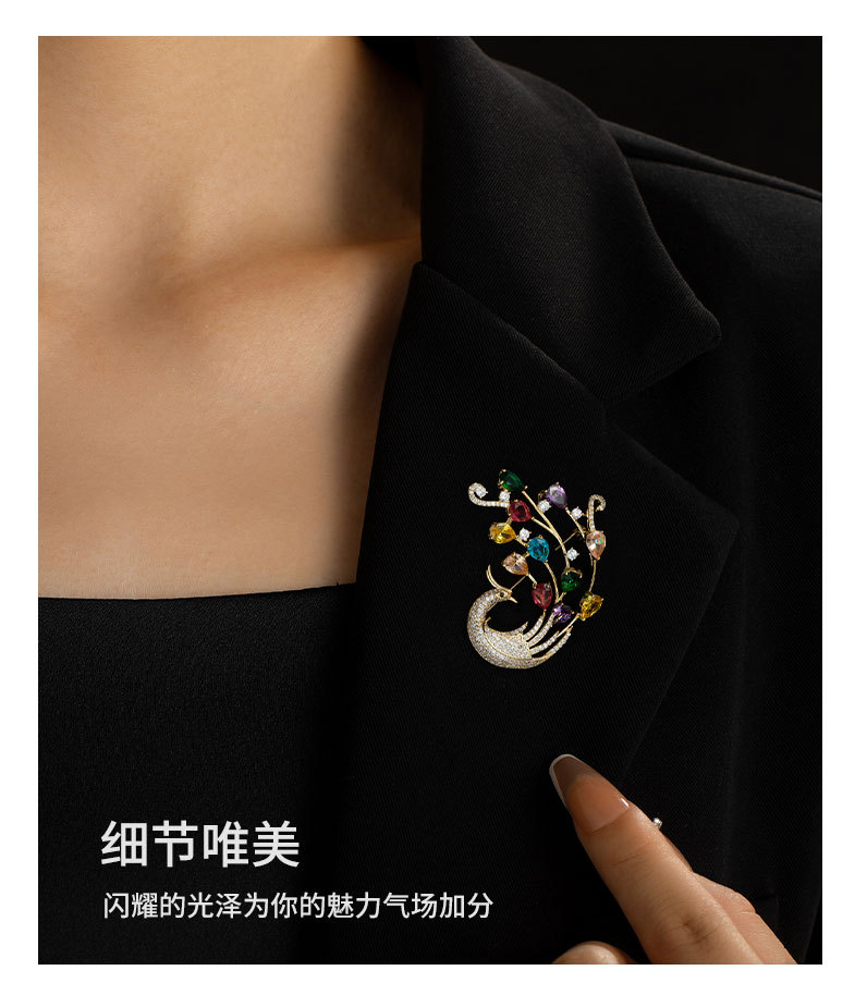 新款气质优雅奢华彩色凤凰胸针小众轻奢灵动精致胸花国