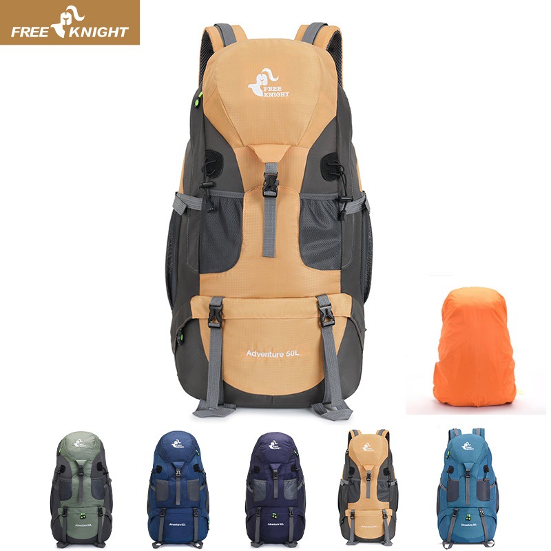Cross-Border In-Stock Hiking Backpack 50L Outdoor Backpack Large Capacity Lightweight Hiking and Climbing Travel Bag with Free Rain Cover