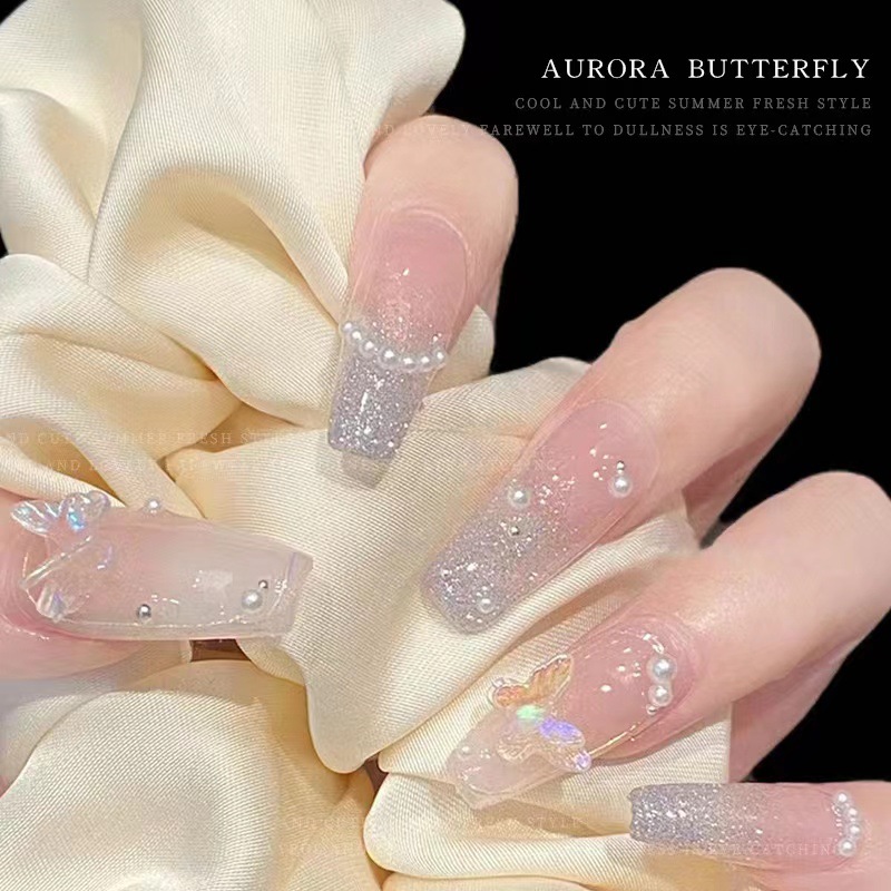 Red explosión de resina de manicura tridimensional permeable al hielo mariposa aurora fantasía doble capa mariposa joyas de uñas al por mayor