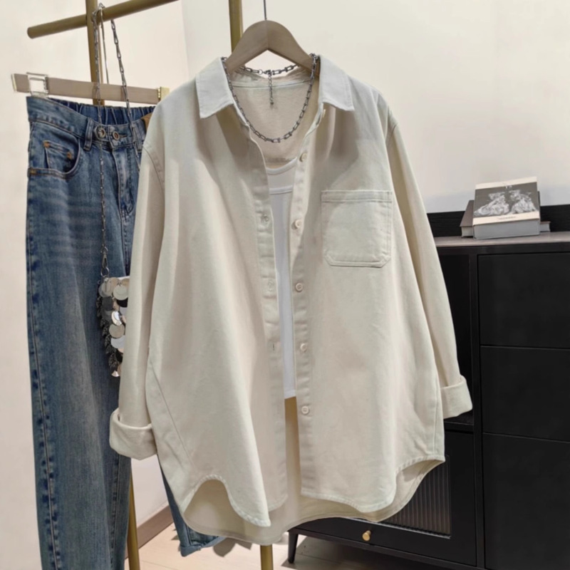 Spring and Autumn Pure Cotton Long-Sleeved Shirt for Women, Versatile Casual Loose Top, Mid-Length Work Shirt Jacket for Small People Spring and Autumn Pure Cotton Long-Sleeved Shirt for Women, Versatile Casual Loose Top, Mid-Length Work Shirt Jacket for Small People
