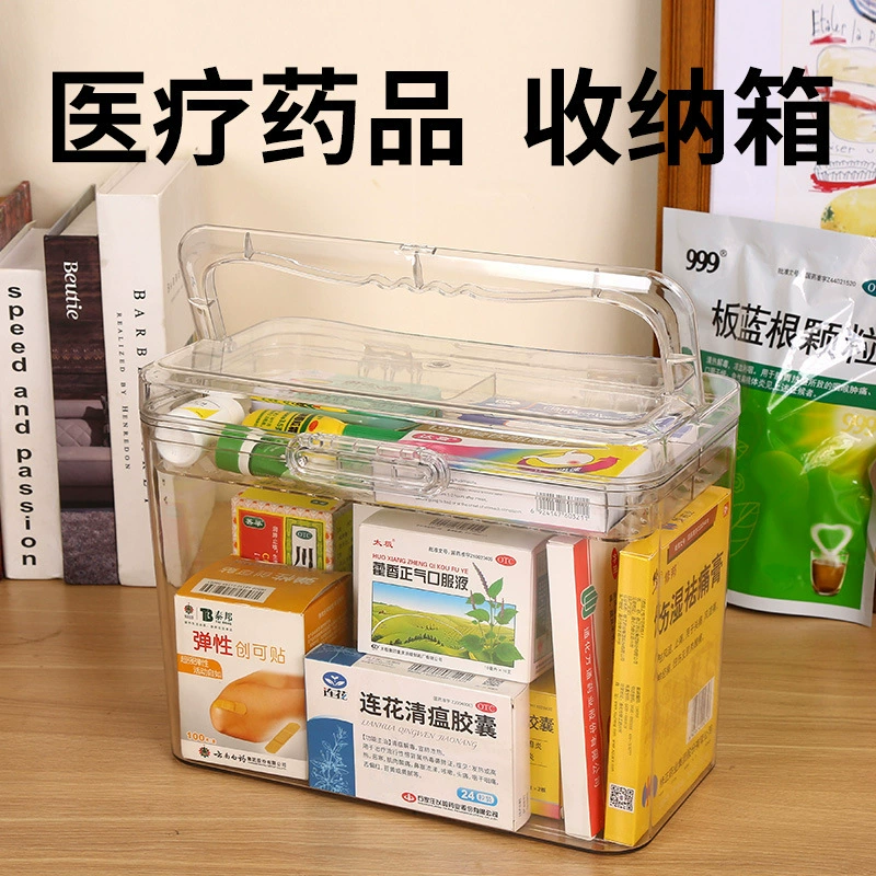 Аптечка Домашняя медицина Портативный ящик для хранения Домашняя медицинская коробка для первой помощи Большая емкость Прозрачное отделочное хранилище высокой четкости