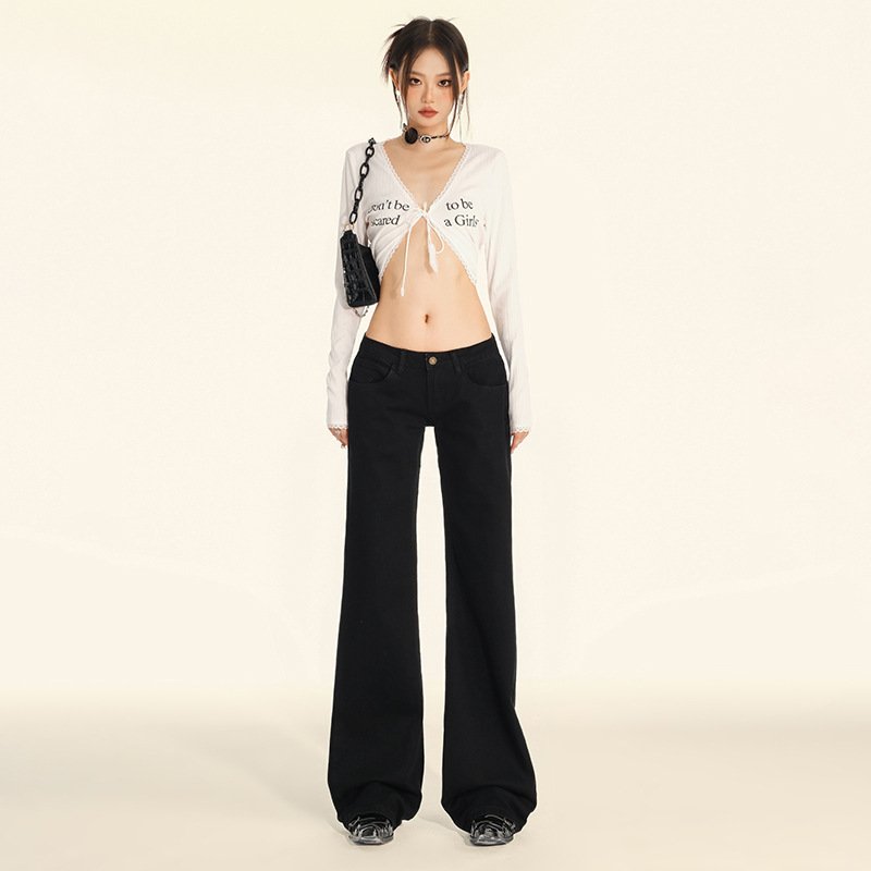 Autumn 2024 New Spice Girls Low Waist Wide Leg Sparkle Pants Women's American Jeans Slim Look All-match Flared Pants Trendy