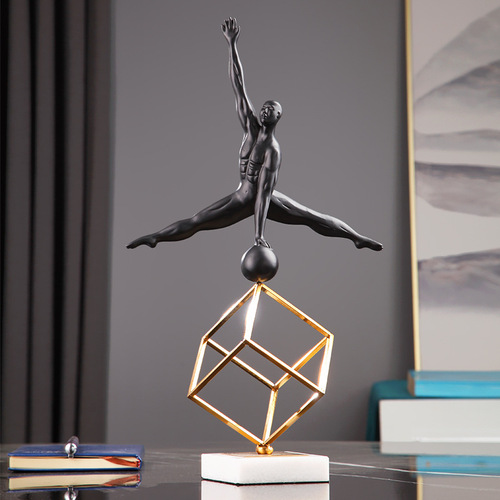 Nordic sculpture resin decorative shelf for study room office desk TV stand metal gymnastic small black people craft decoration