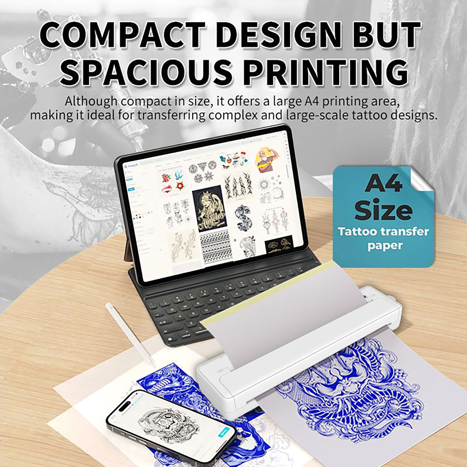 纹身打印机便携蓝牙家用打印热敏跨境A4纸打印机