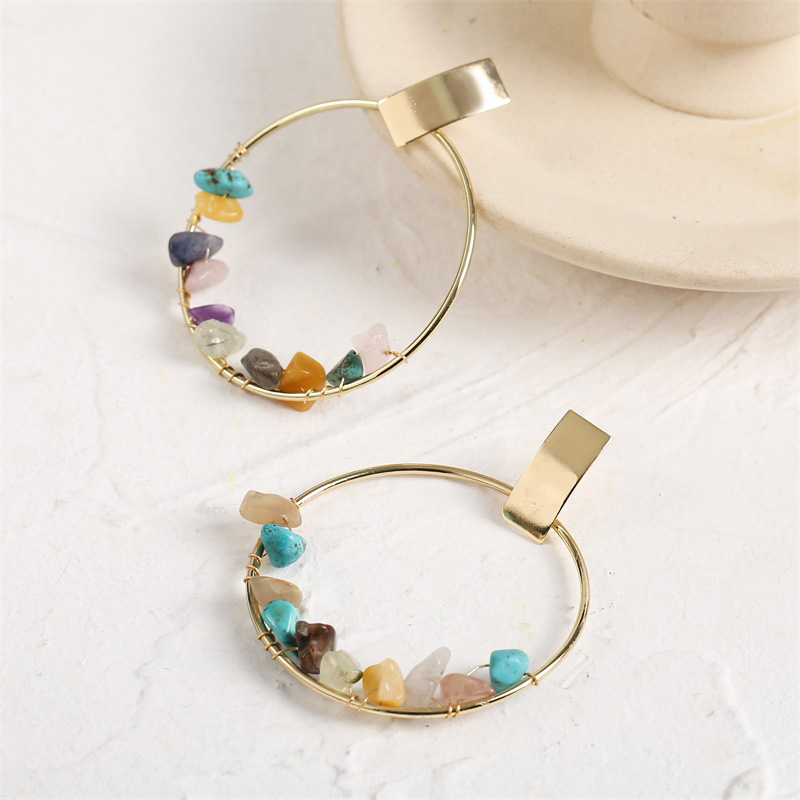 Trend Geometric Woven Natural Stone Earrings display picture 3