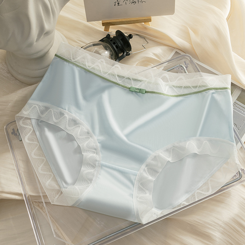 Primavera y verano nuevo encaje ultrafino sin costuras encaje de seda de hielo puro algodón antibacteriano entrepierna color de contraste seda de hielo punta de calzoncillos para mujer