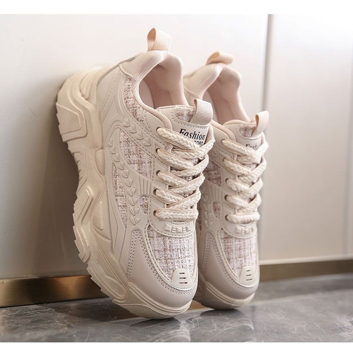 Papá zapatos mujer ins marea primavera 2025 nuevos zapatos de mujer de suela gruesa transpirables zapatos casuales blancos deportivos de todo fósforo