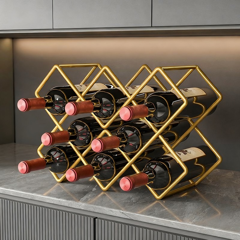 Red Wine Rack Ornaments, Accessible Luxury High-End Wine Rack, Rhombus Wine Cabinet Grid Rack, Desktop Bar, Tilted Red Wine Cabinet Display Rack