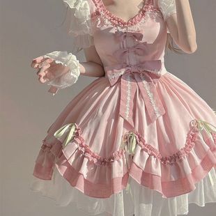 2024新款粉色可爱lolita花嫁温柔洋装洛丽塔软妹小姐公主连衣裙子-阿里巴巴