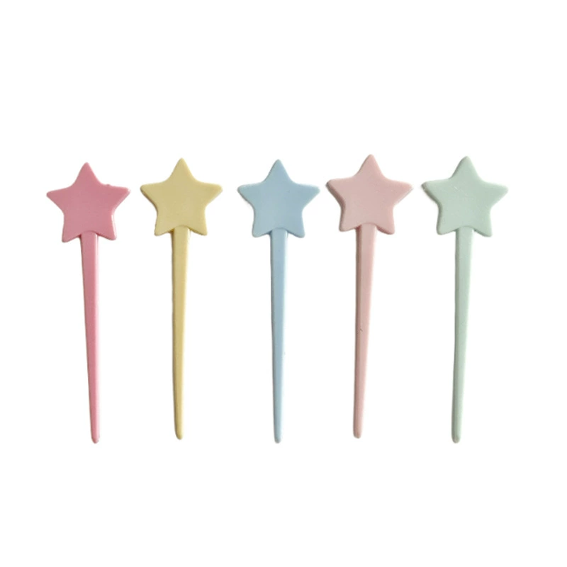 Factory direct sale disposable fruit fork plastic colorful fruit needle milk tea shop same style milk cap star insert stick fruit skewer