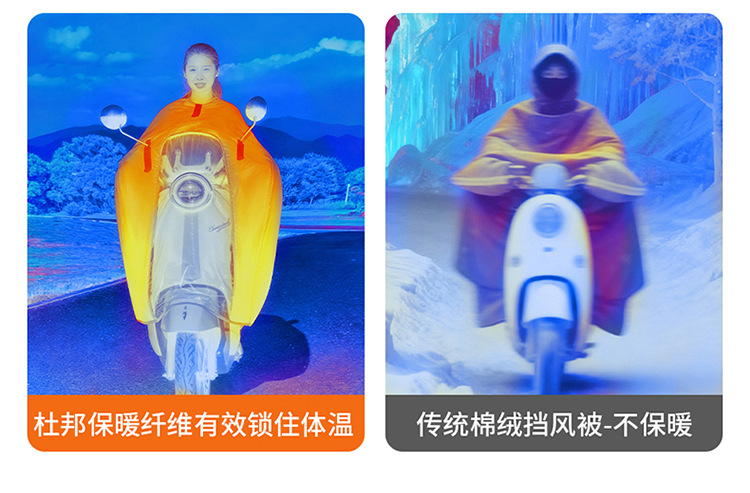 Electric Vehicle Windproof Cover with Fleece Lining, Thickened Cape-Style Motorcycle Waterproof Cover, Universal for All Seasons, Waterproof Membrane, Full Coverage for Winter