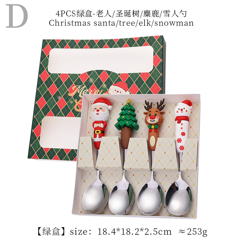 クロスボーダー新しいクリスマススプーン子供の漫画ステンレス鋼ライススプーンインサンタクロース雪だるまヘラジカフォークスプーン|undefined