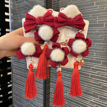 新年发饰批发中国风儿童流苏发夹汉服蝴蝶结发卡宝宝古风旗袍头饰