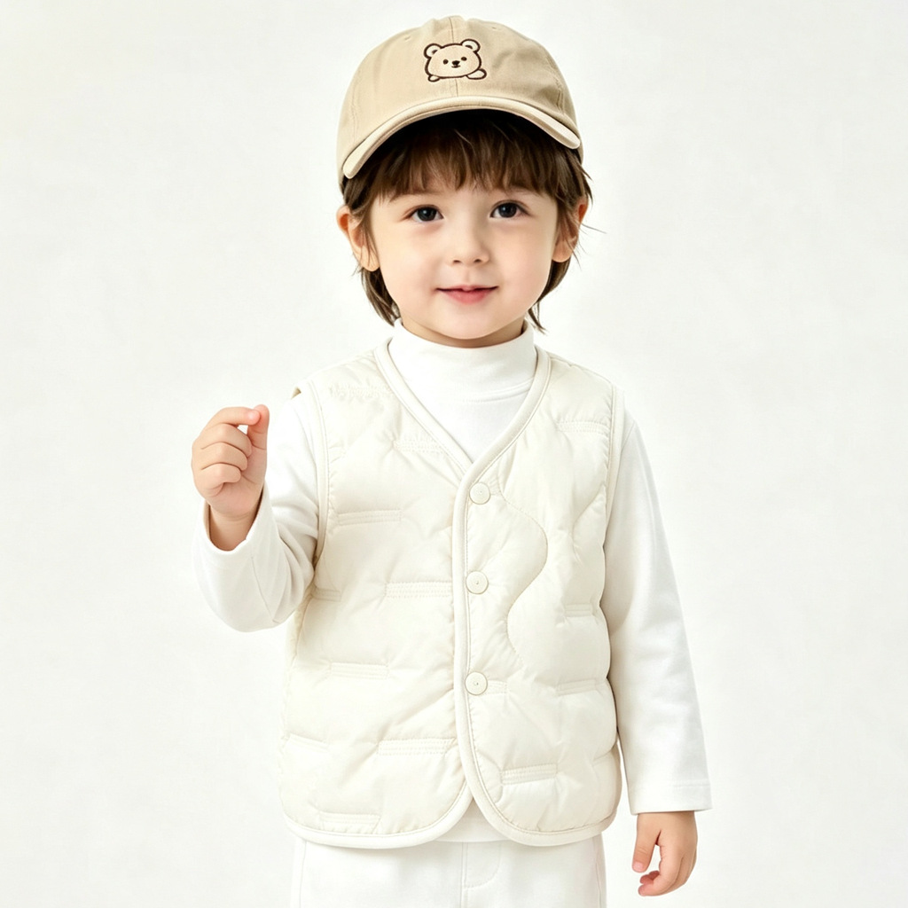 New autumn/winter children's warm, stylish printed sleeveless cotton vest, lightweight cotton lining