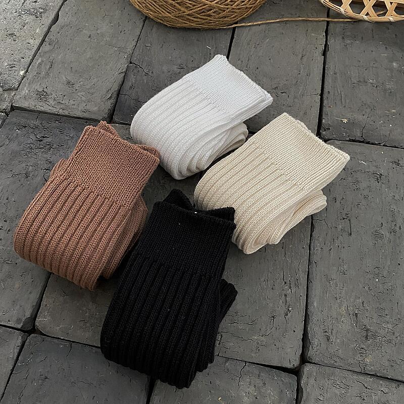 秋冬款日系精梳棉雙針港風粗線堆堆襪 復古粗針素色抽條ins潮男襪