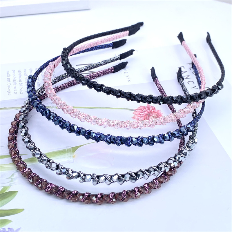 Estilo coreano cristal accesorios de pelo de alta gama doble fila cristal diadema línea de pesca cuentas a mano diadema boutique fuente 2 Yuan tienda