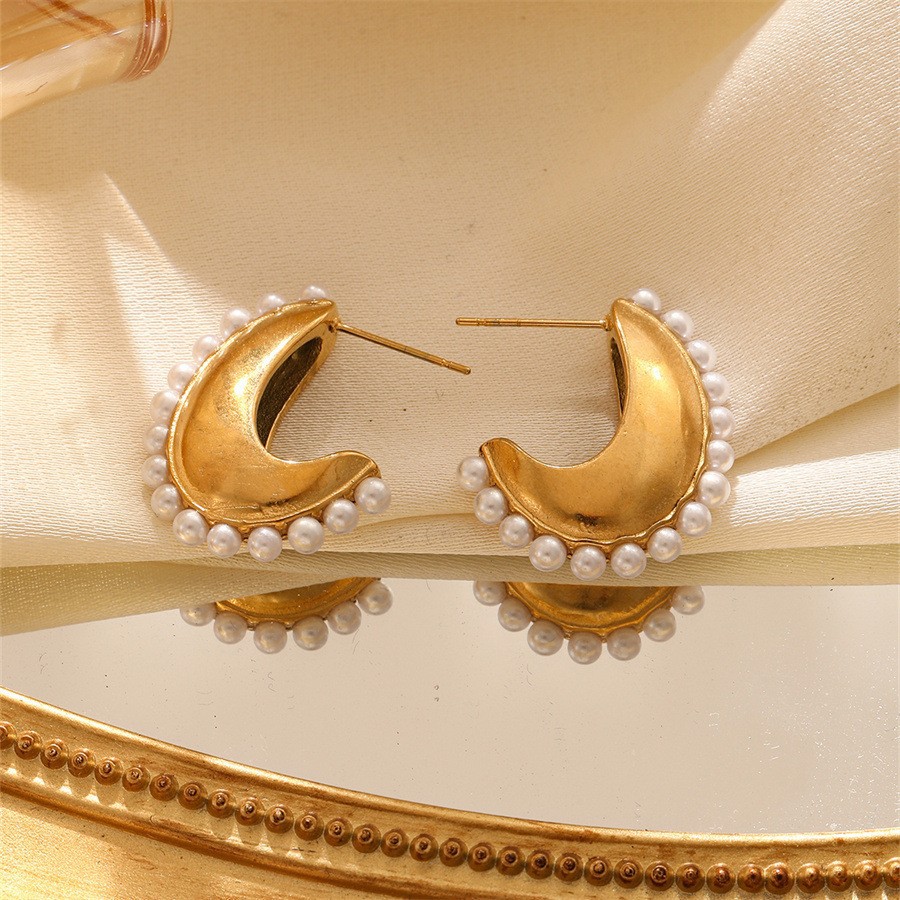 1 Pair Quantity Holiday, Daily Occasion Imitation Pearl, Titanium Steel Material 1 Pair Casual Simple Style Geometric Imitation Pearl Titanium Steel Earrings