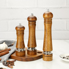 復古橡膠木黑胡椒粒研磨器手動磨胡椒粉海鹽花椒不鏽鋼調料研磨瓶