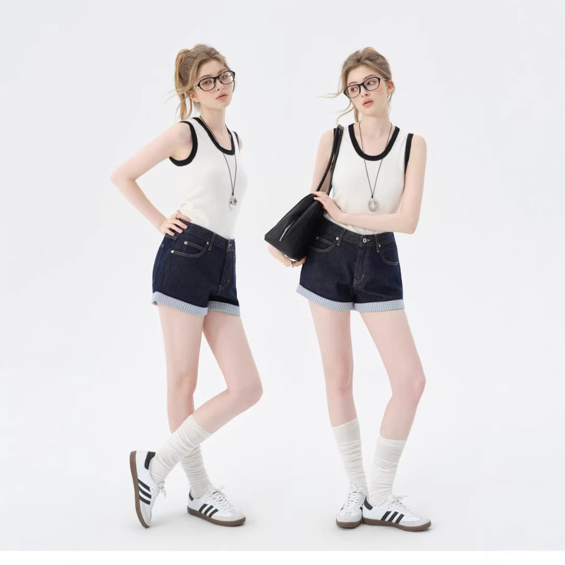 Seline&Shi Lin 2026 Summer Korean Designer Street Style Versatile Women's Denim Shorts