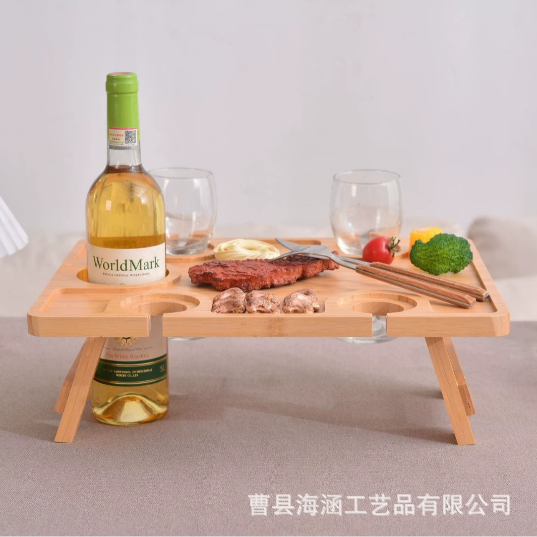 Американский фруктовый поднос с красным вином на открытом воздухе из цельного дерева винный стол для пикника Домашняя подставка для сухофруктов Складная подставка для чашек портативная тарелка