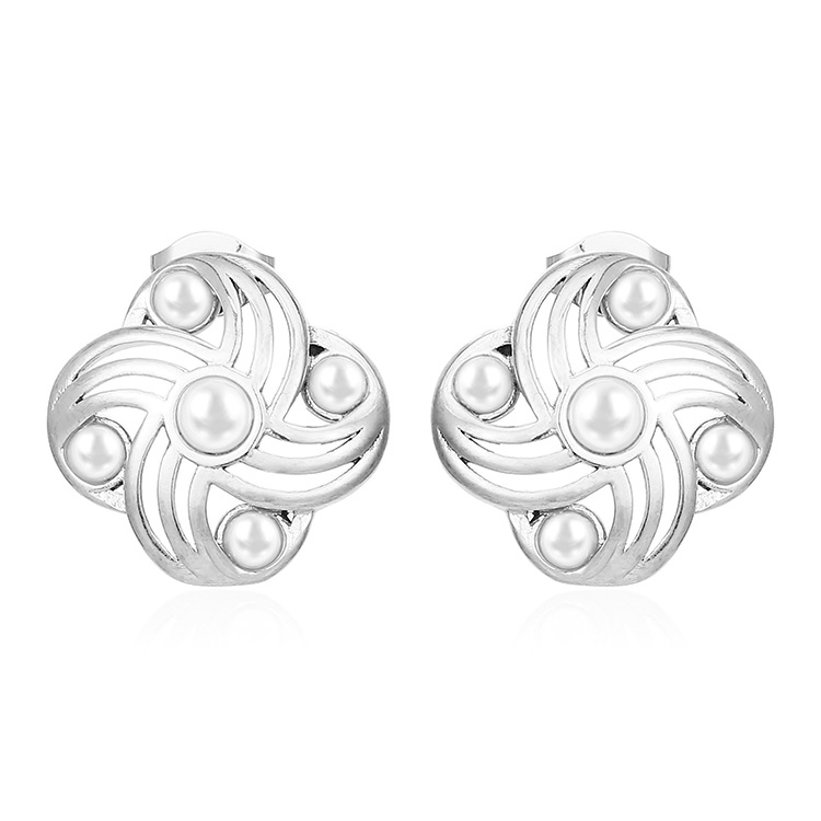 La moda europea y americana incrusta molino de viento de perlas en forma de pendientes de acero inoxidable de estilo femenino de alto nivel lujo ligero 18K pendientes