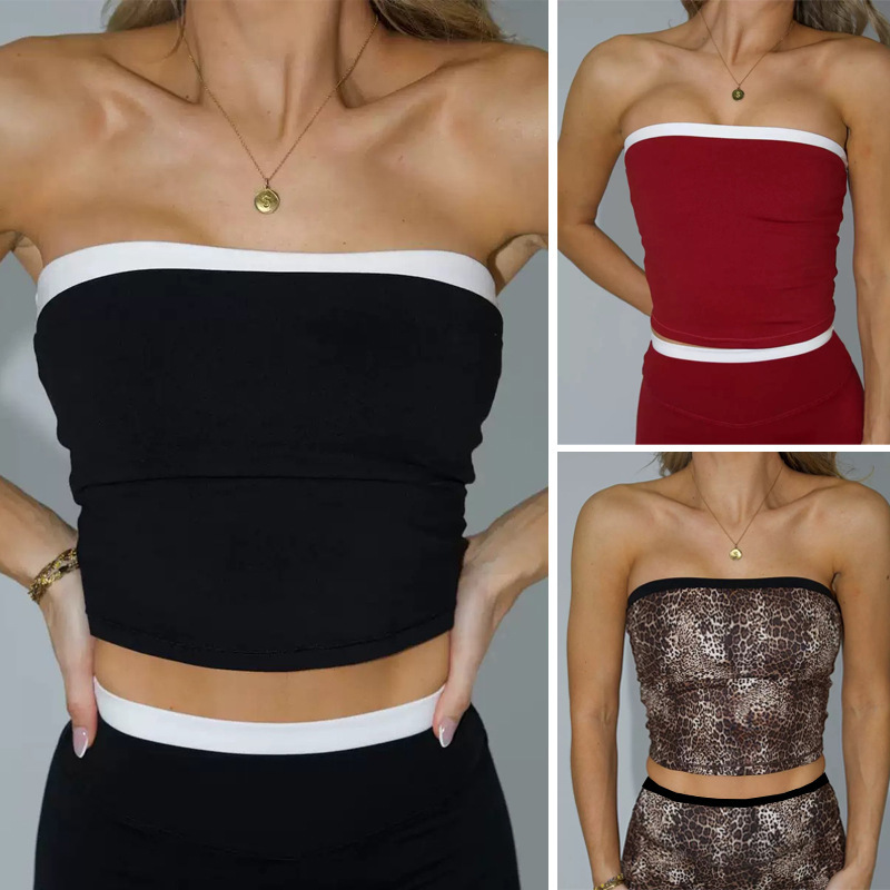 Foreign Trade Color-Blocking Yoga Outfit Set, Strapless Top, High-Elastic Butt-Lifting Cycling Pants, Fitness Running Sports Two-Piece Set for Women